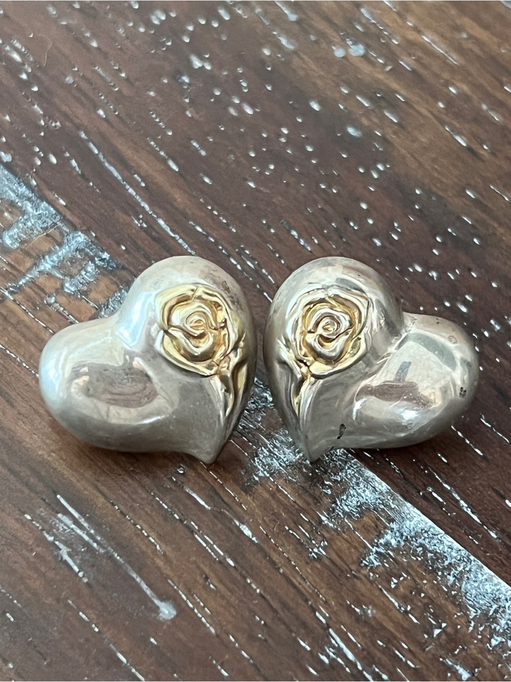 Gorman Sterling Silver and Gold Heart Rose Stud Earrings